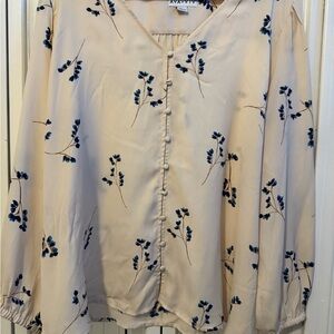 Ava & Viv Cream Blouse with Blue Floral Accents